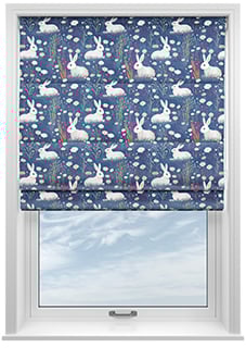 Bunny Meadows, Periwinkle - Motorised Roman Blind